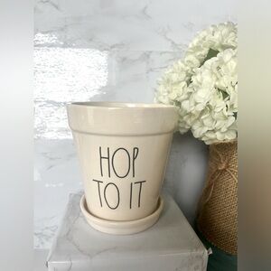 Rae Dunn small planter with bunny ears labeled “HOP TO IT” never used